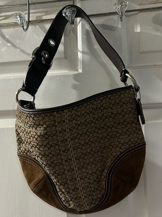 Coach Teri Shoulder Bag In Signature Canvas Brown Black  Coach Signature Canvas Shoulder Bag in Brown and Dark Brown